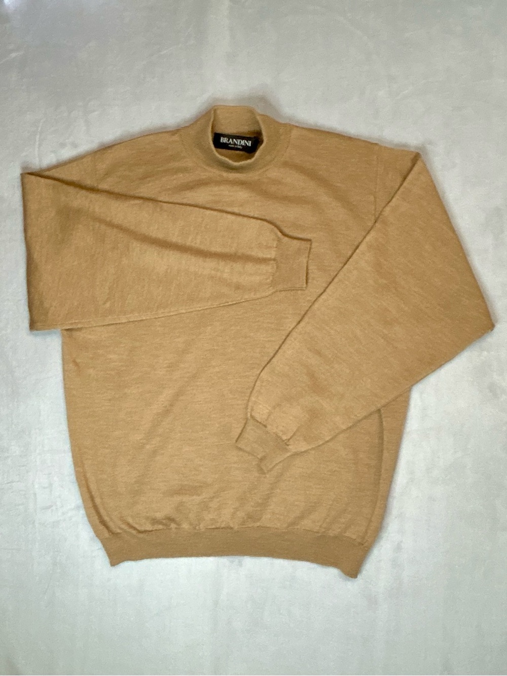 Brandini Mens Mock Neck Sweater Medium Tan Merino Wool Made In 🇮🇹 Italy